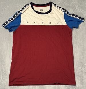 Large FC Barcelona FCB T-Shirt Football Soccer Team L Color block Logo Official
